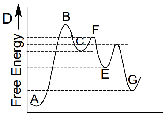 The free energy profile for the transformation of a in to g ...